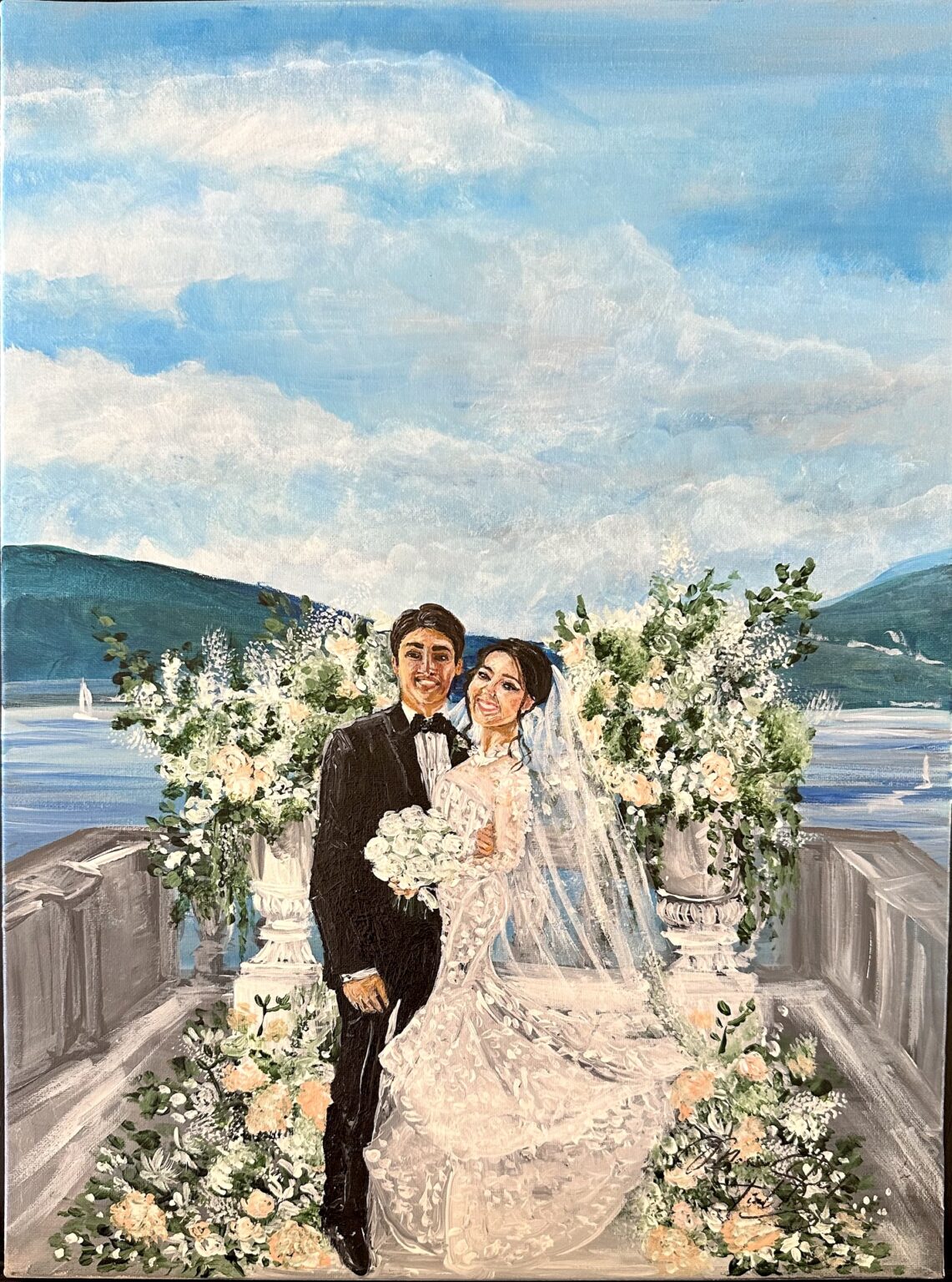 Live wedding painting in Italy : Anna & Russ Villa Bettoni in Lake Garda